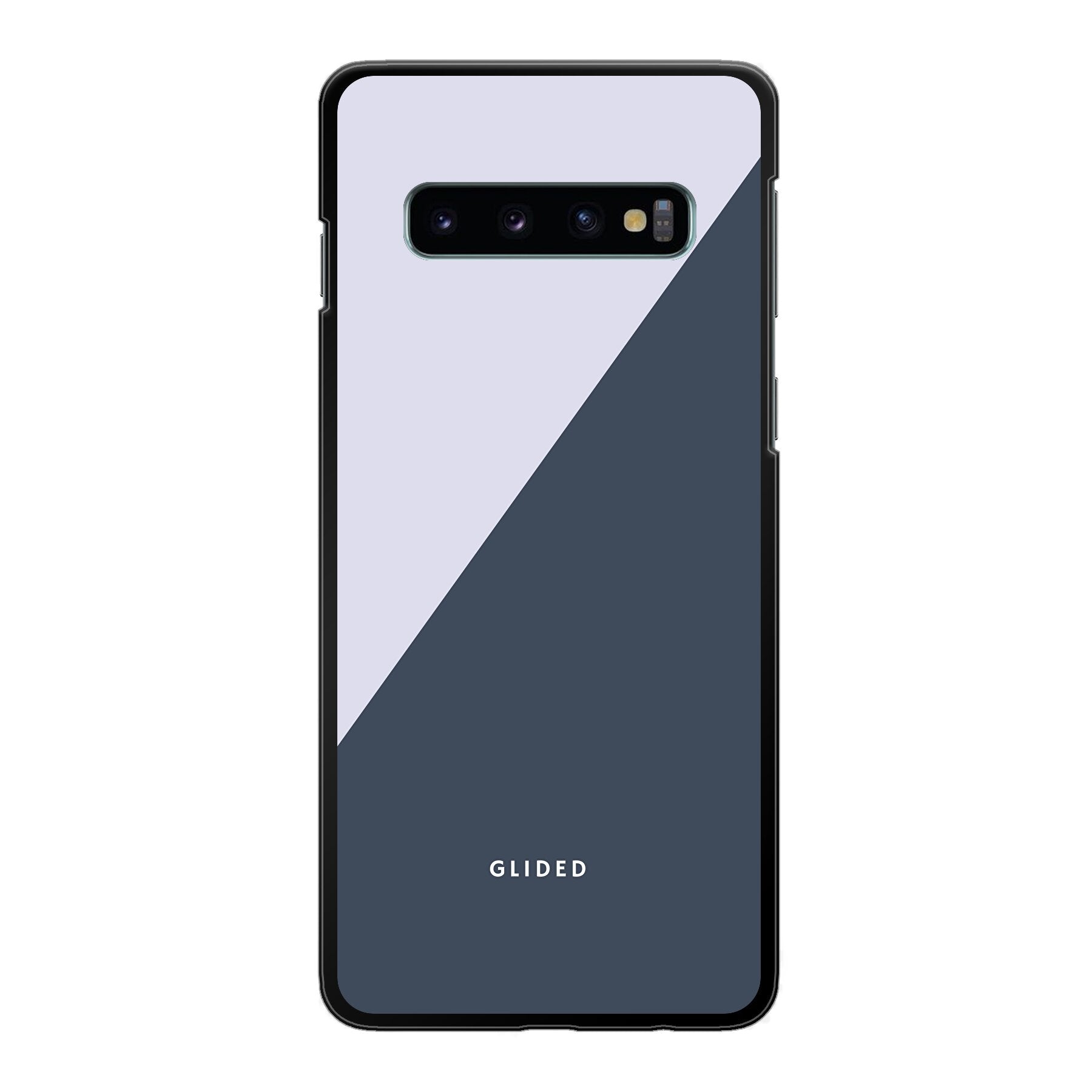 Samsung Galaxy S10 Handyhülle 'Edge' in Grau und Weiß, minimalistisches Design mit klaren Linien.